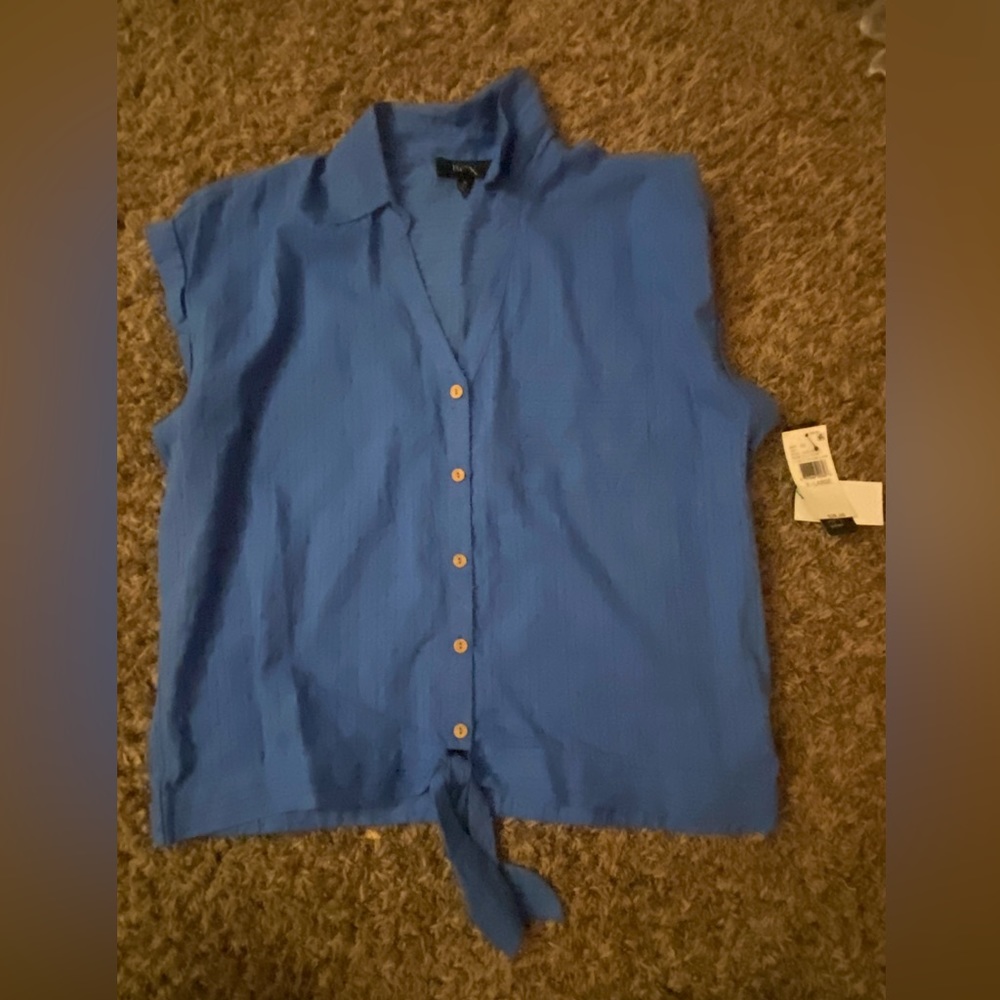 Blue sleeveless button up